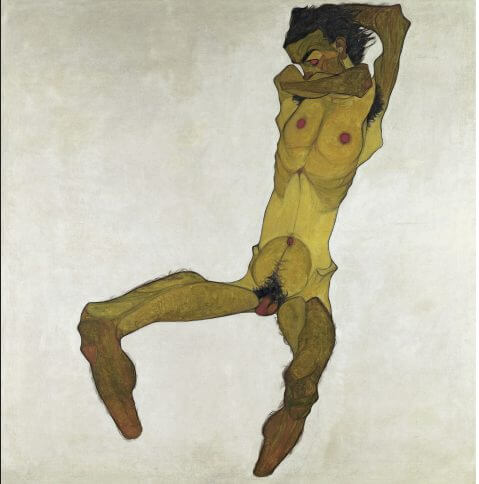 Egon Schiele, Nudo maschile seduto (Autoritratto), 1910, olio su tela, 152 x 150 cm, Leopold Museum, Vienna